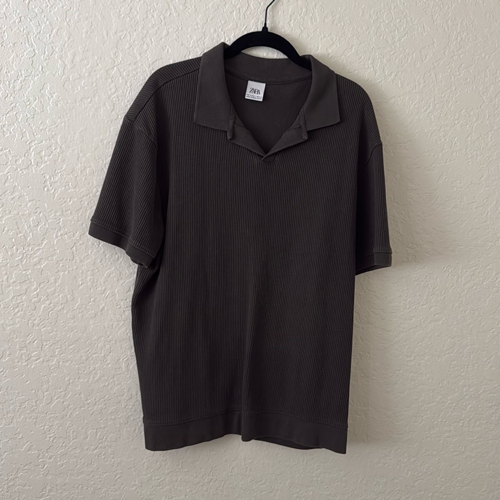 ZARA dark green ribbed polo